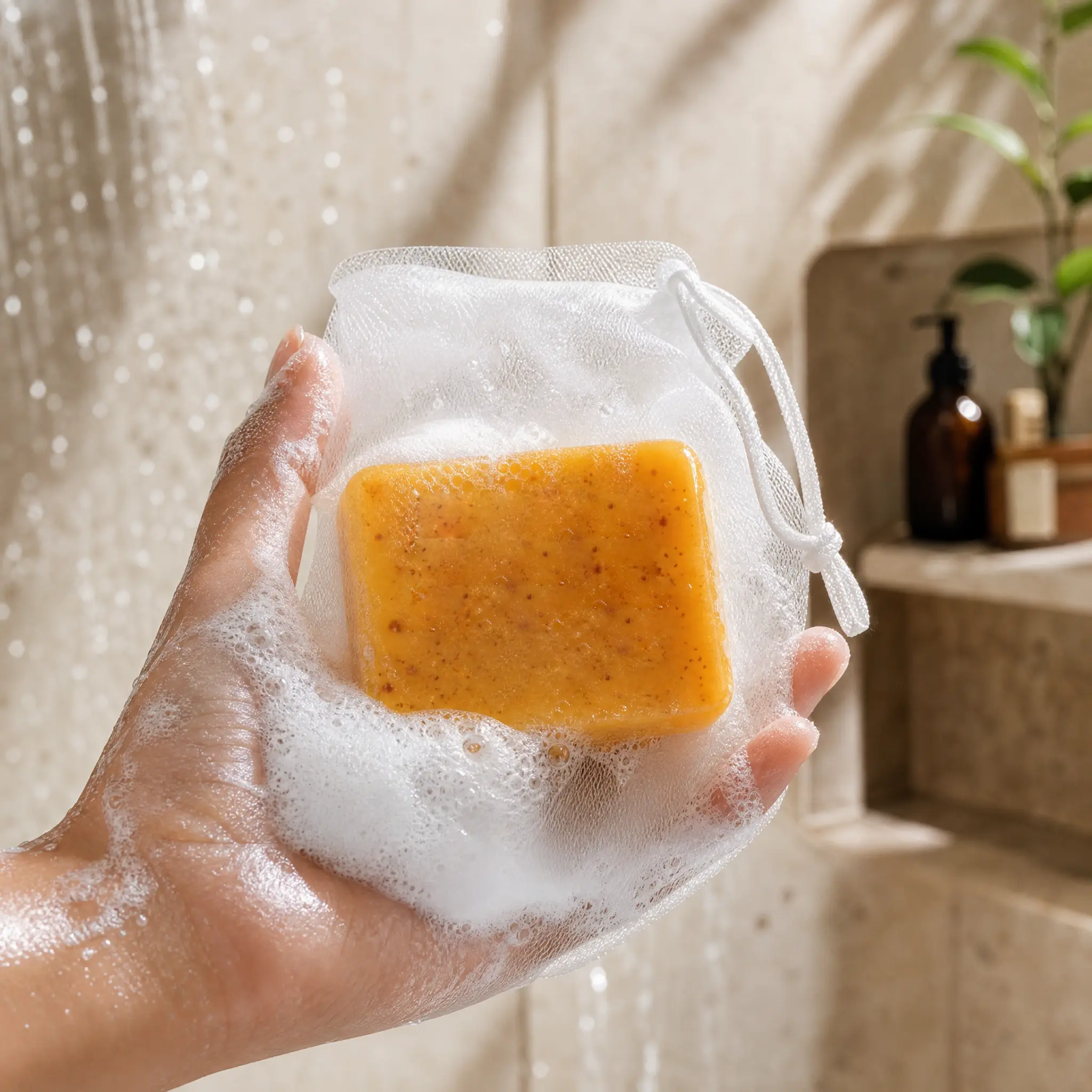 Natural Turmeric Kojic Acid Handmade Soap Infused with Lemon & Organic Turmeric Extract, Multipurpose Facial & Body Cleansing Soap Bar for Daily Nourishing Skin Care with Bubble Net Included