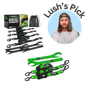 Lush's Pick - Rhino USA Retractable Ratchet Straps - 1in x 10ft (4pack) and 2in x 10ft (2pack) Lush's Pick - Rhino USA Retractable Ratchet Straps - 1in x 10ft (4pack) and 2in x 10ft (2pack)