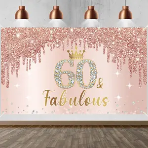 Rose Gold 60th Birthday Banner Decoration for Women, Happy 60th Birthday Party Supplies, Indoor Outdoor Photo Backdrop