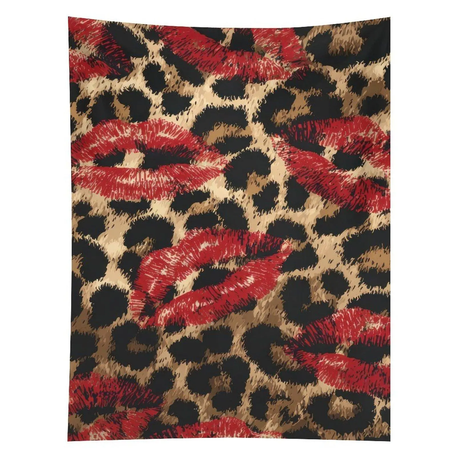 Red Lips Leopard Print Tapestry Kiss Pattern Girly Wall Hanging Decor
