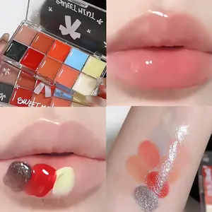 Sweet Mint  Mini 10-color lip gloss palette, natural moisturizing, transfer-resistant, mirror-finish lipstick/lip glaze, hydrating and protecting lips, customizable colors.