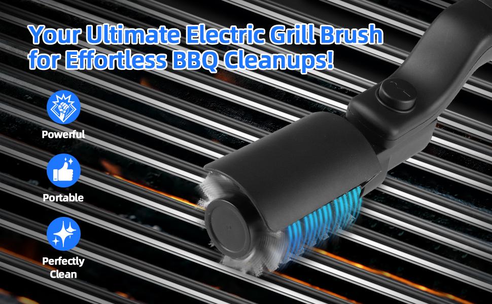 Upgraded Electric Grill Brush, Cordless Rechargeable Grill Cleaning Brush with Adjustable Angle, Stainless Steel Brush Head, 3-Speed Power, 90-Min Runtime, Waterproof Cleaner for BBQ Grates (Black)