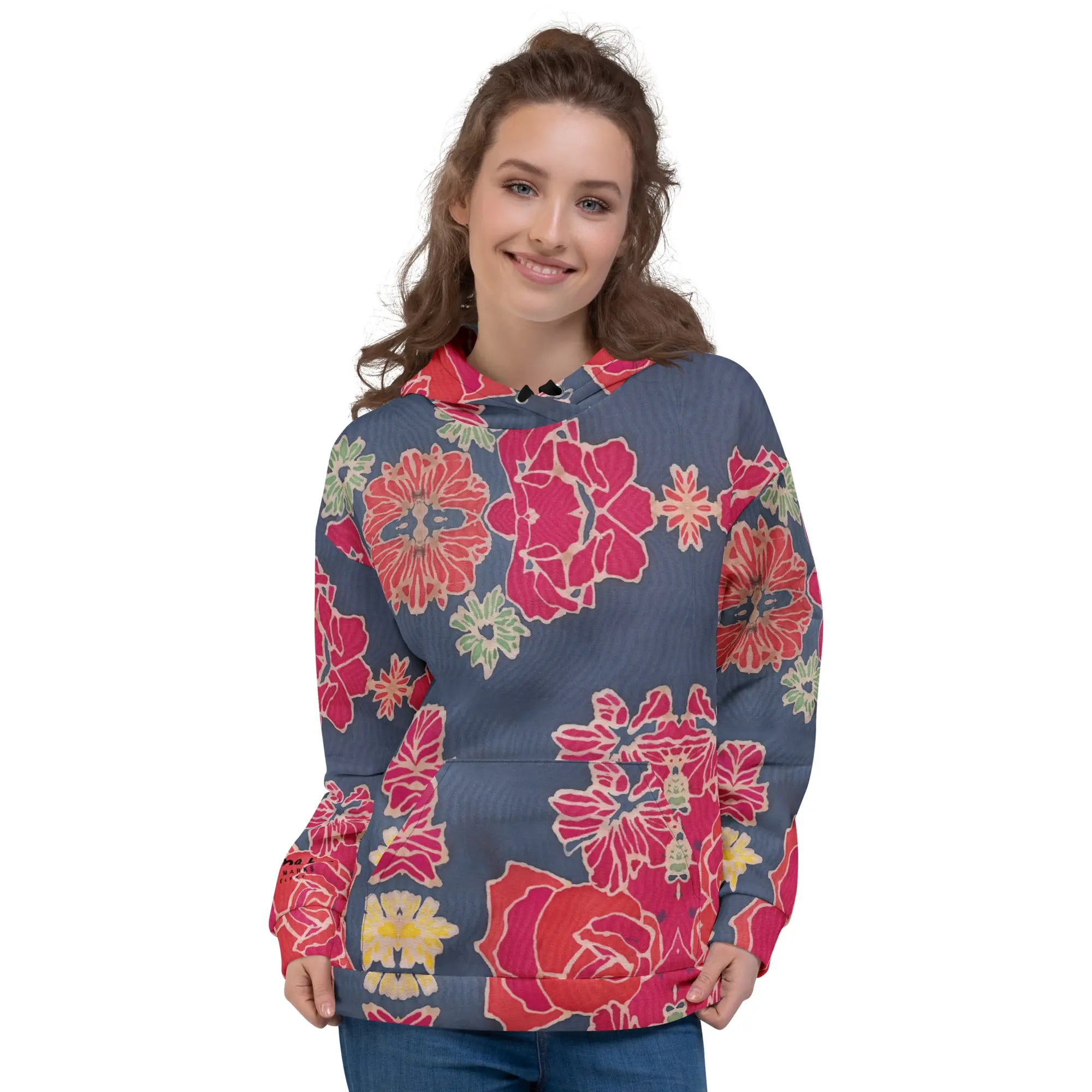 Recycled Unisex Hoodie - Floral Denim - Women