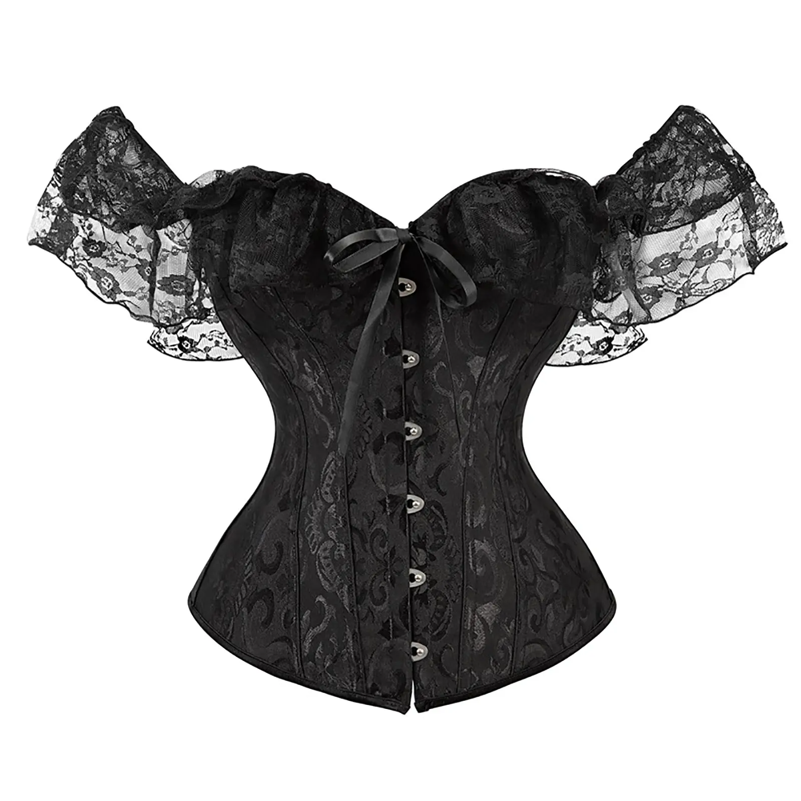 Women's Corset Crop Top - Short Sleeve, Solid Color, Tie-Up Boat Neck, Close-Fitting Shapewear Clothes for Weddings, Bodybuilding, Halloween Party; White/Black Women's Clothes, Corset Tops, Fitted, Tie-Up Neck, Sexy Curve, Lady, Crop Length, All Seasons