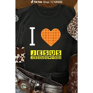 Viral Christian T-Shirt – I Love Jesus Waffle Graphic Tee