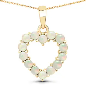 10K Yellow Gold Ethiopian Opal Heart Pendant Necklace