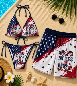 God Bless The USA Bikini Set and Men's Board Shorts American Independence Day Swimwear Perfect for Summer Beach Parties