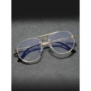 Men's Business Style Metal Frame Eyeglasses, Unisex Fashionable Glasses with Classic Tortoiseshell Accent Top Bar, for Office & Business Casual Occasions, Father's Day Gift Idea fathersdaygift