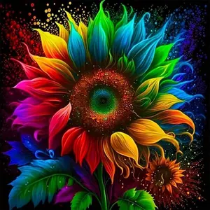 5D DIY Full Drill Diamond Painting - Diamond Painting Kit Colorful Sunflower Mosaic Canvas DIY Wall Art, Home Wall Decoration