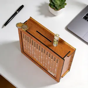 Wooden Money Box with Counter, Save $10k Challenge - Cash Vault with Target Numbers, Perfect Piggy Bank for Big Savings Goals (Adults, Teens)
