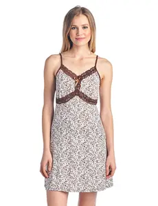Casual Nights Women's Spaghetti Strap Sleepwear Slip, Spandex-Cotton Fabric Chemise Nightgown - Brown, Large