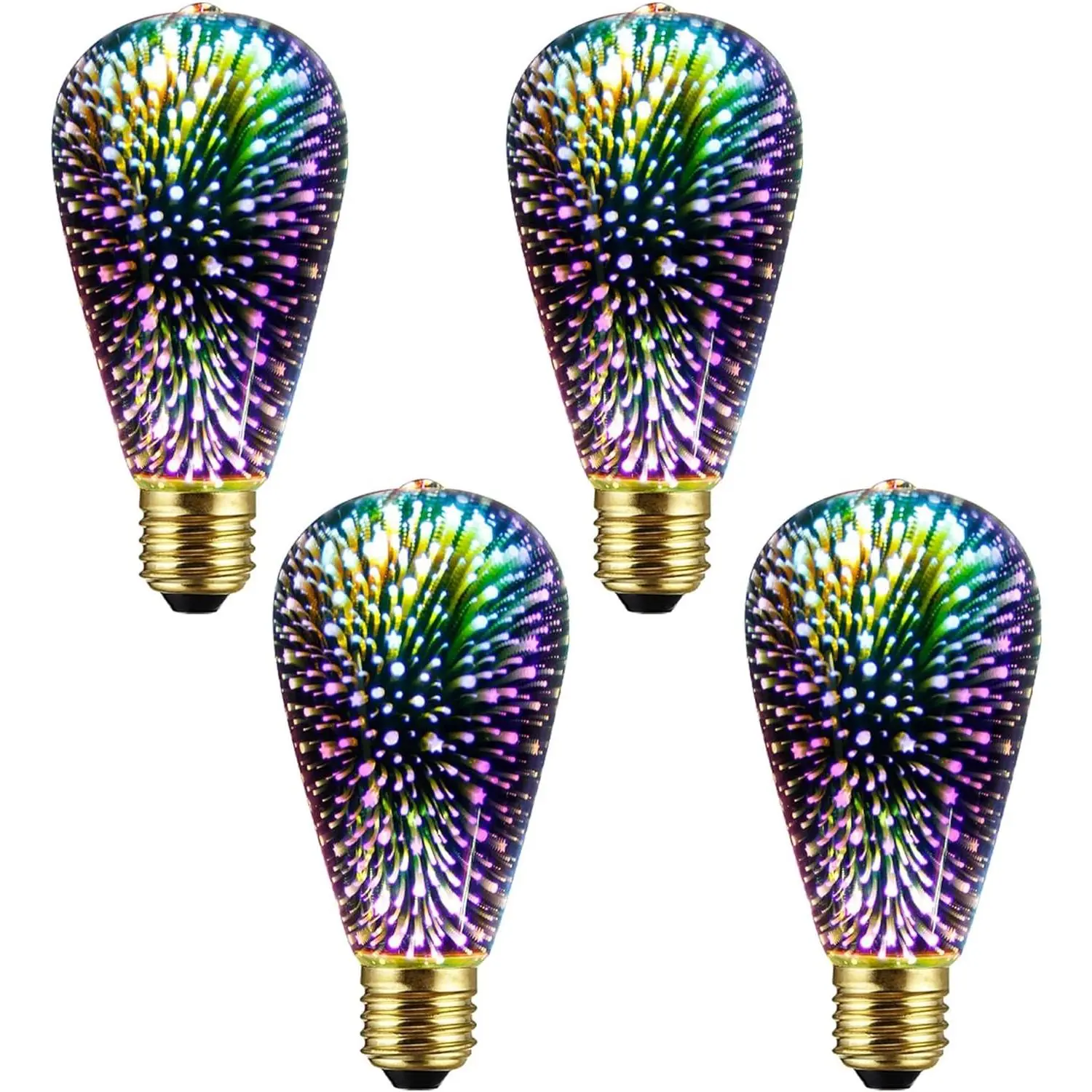 4 Pack Infinity 3D  Effect ST19 LED Light - 3W 120V Fairy Multicolor Disco Party Bulb, Stain Glass Colorful Firework Light