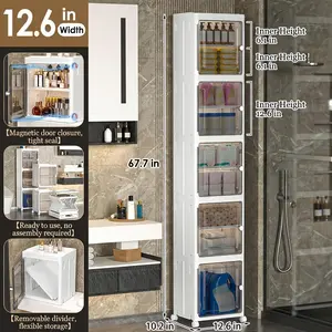 Naviconvex 8.7/12.6 Slim Storage Cabinet with Doors, 2-5 Tier Narrow Space Organizer, Large Capacity Freestanding Bathroom Kitchen Laundry Room Storage Solution
