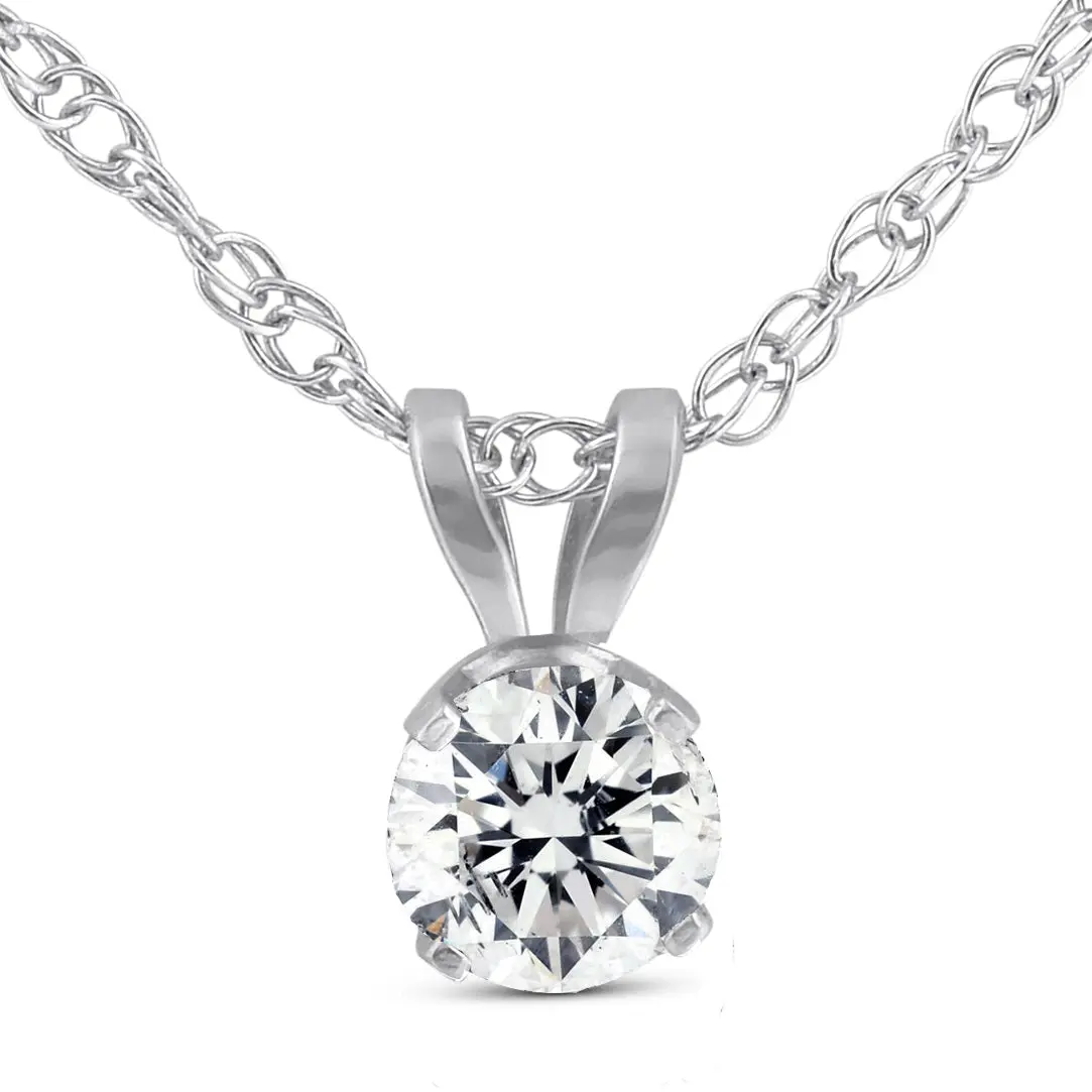 3/8 Ct Solitaire Round Cut Lab Grown Grown Diamond Pendant 14K White Gold
