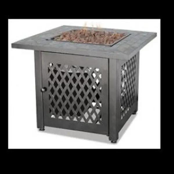 Endless Summer GAD1429SP 30 in. x 30 in. Square Steel LP Gas Outdoor Firebowl with Handcrafted Slate Mantel, 2 in. Deep Modern Freestanding Fire Pit with Button Ignition & Hidden Control Panel for Patio Home Improvement, 30 In. X 30 In. X 2 In.