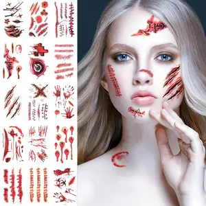 Halloween Face Tattoos Fake Scars Sticker Vampire  Costumes Woman Accessories, Scary Temporary Tattoo Zombie Makeup Kit Adult Kids Party Favors Realistic...