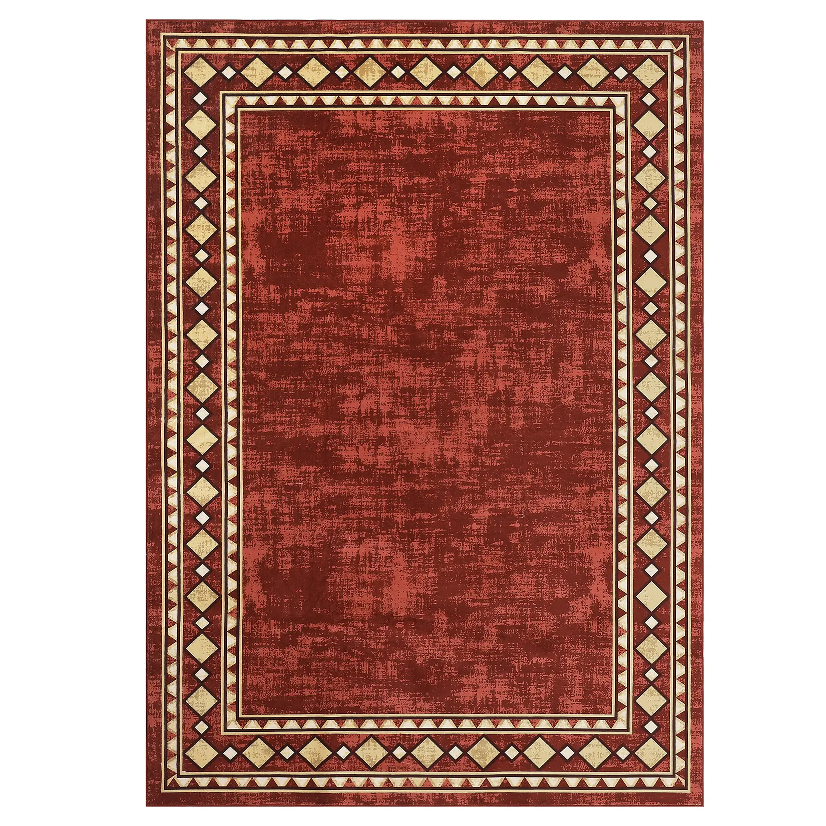5 x 7 ft Low Pile Washable Soft Polyester Area Rug, Red Rectangular Modern Geometric Bordered Rug for Living Room, Bedroom, Low Pile Rugs, Washable Soft Rug