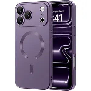 Magnetic for iPhone 17 Pro Case [Compatible with Magsafe] [Full Camera Protection] Cute Slim Shockproof Bumper Soft Silicone Matte Metallic Lustre Phone Case for Women Men Girls, Purple