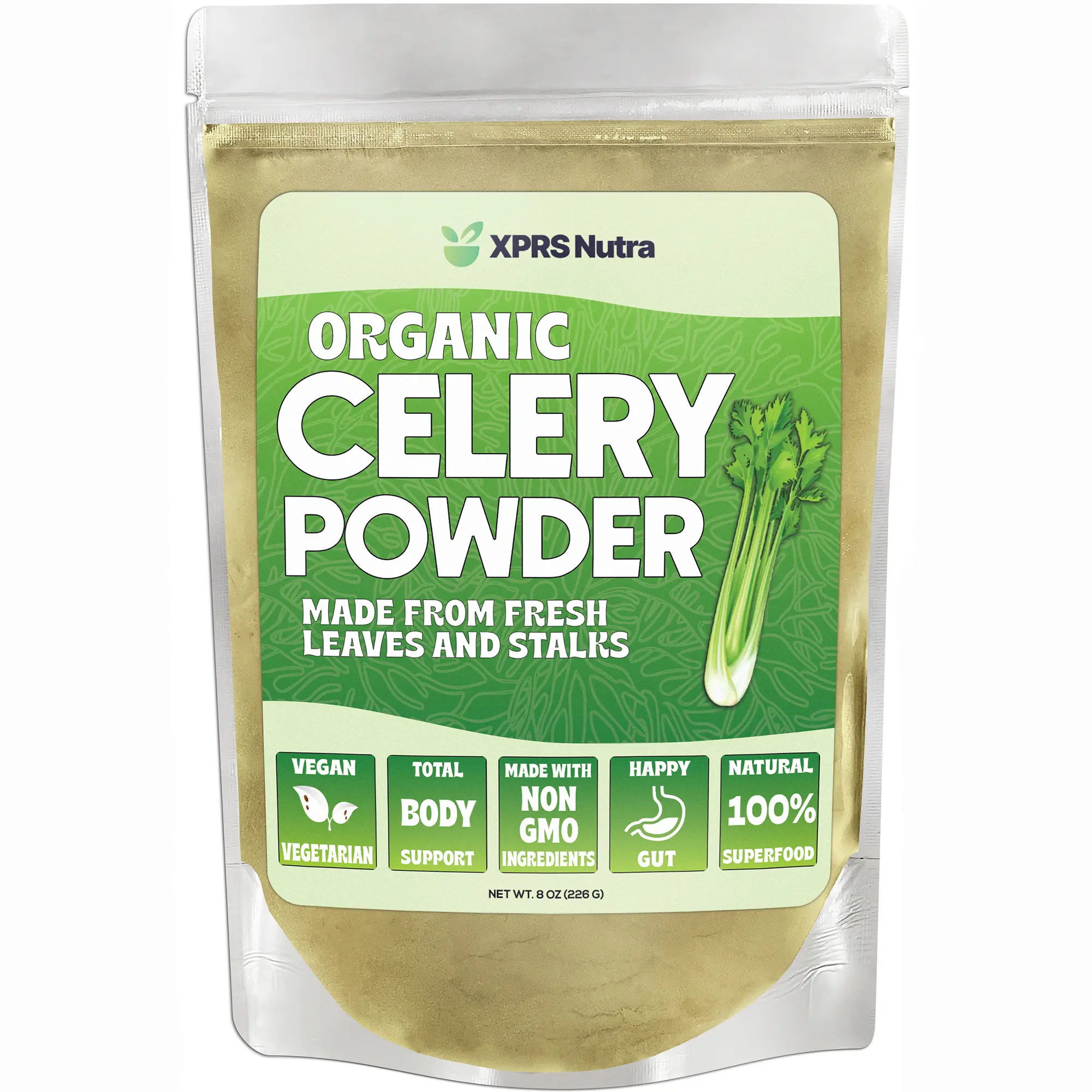 XPRS Nutra Organic Celery Powder - Leaf-Flavored, Stalk-Derived Health & Wellness Supplement