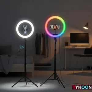 12’’ RGB Selfie Ring Light with 65’’ Tripod & Phone Holder, 10 Dimming Levels with Multiple Colors, Great for Recording, Streaming, Makeup, and Vlog Cellphone Smartphone