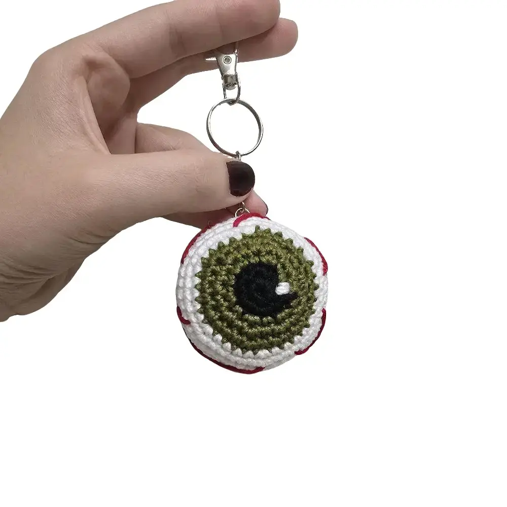 Handmade Craft Horror Eye Keychain, 100% Cotton Knit Fabric Accessory with Metal Ring, Cute Spooky Halloween Fashion Item for Keys or Bags