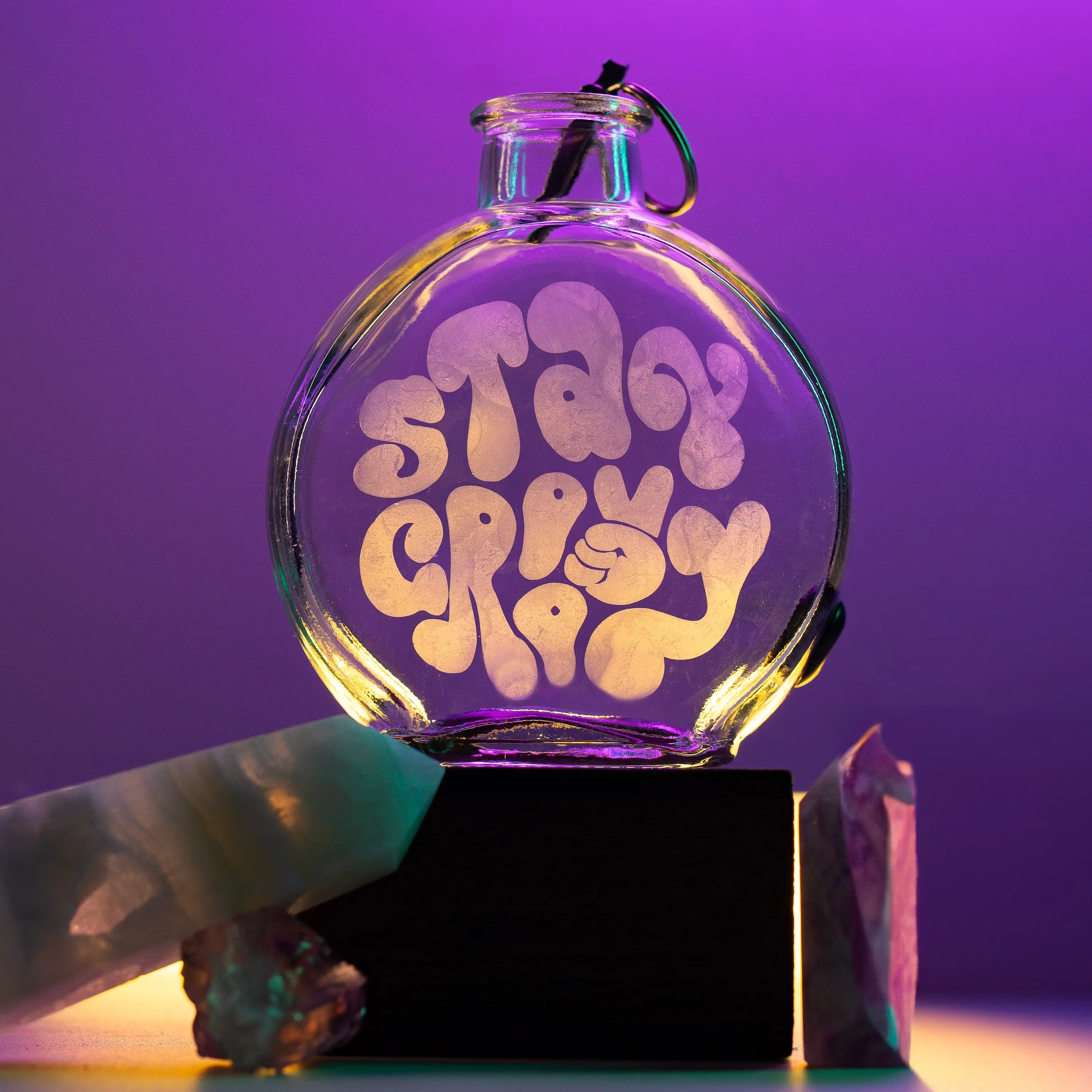 Stay Groovy Incense Glass Bottle Burner with Peace Sign by AmaZen Glass Co