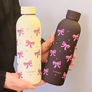 Viral Coquette Pink Bow Insulated Water Bottle 500ML, Stainless Steel Matte Tumbler, Anti-Scald Leak-Proof Travel Cup, Aesthetic Trendy Drinkware for Gym & School, Cute Gift Idea Student