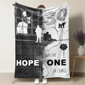 NF Hope Blanket – Monochrome Emotional Design Featuring Iconic Lyrics " I'm The One in Charge "  & Silhouettes, Perfect for NF Fans & Hip-Hop Enthusiasts