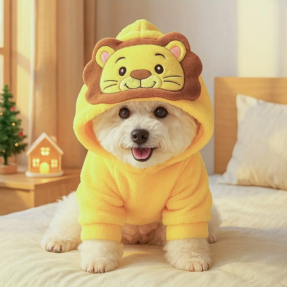 Stylish Cute Lion Hooded Coat for Small Dogs & Cats - Thick Polyester Fabric Clothes, Cozy Warmth, Comfortable Slip-On Fit, Ideal for Pomeranian, Photo Shoots & Casual Wear, S, No