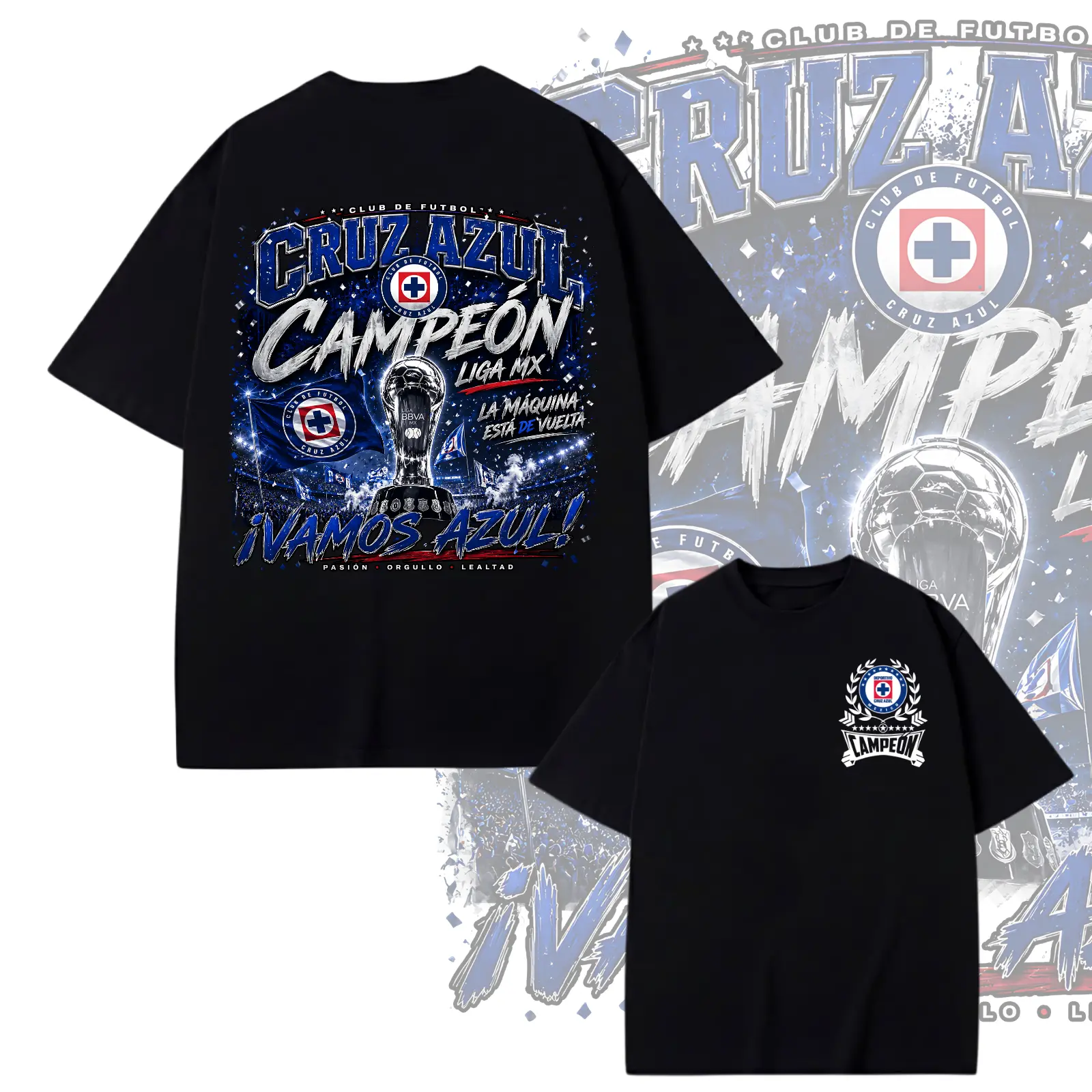 Cruz Azul Campeón Liga MX T-Shirt, Vamos Azul Fan Shirt, La Máquina Champion Graphic Tee, Blue Soccer Club Victory Shirt, Double Sided Print