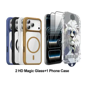 [2+1 Pack] Privacy and HD Clear Silk Print Tempered Glass Screen Protector with Candy Color Phone Case for iPhone 17 16 15  Pro and Max, Full Coverage 9H Hardness Film, Case Friendly Shockproof Cover Set