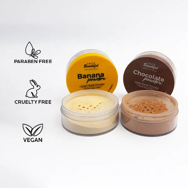 Brazilian Loose Setting Powder Bundle, Chocolate + Banana - Ultra-Fine Velvety Matte, Under-Eye Brightening, Makeup Setting Powder for Medium to Deep Skin, Face Beautiful 2-Pack, 10 g / 0.35 oz Each (2-pack)
