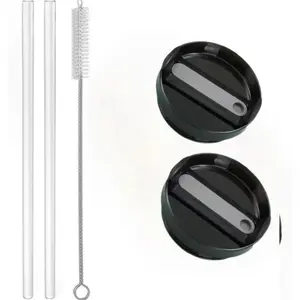 40oz Travel Tumbler Lid Compatible for ,2 Pack Clear Replacement  2 count Extra Long  Plastic Straws and 1 count Cleaning Brush.(Black)