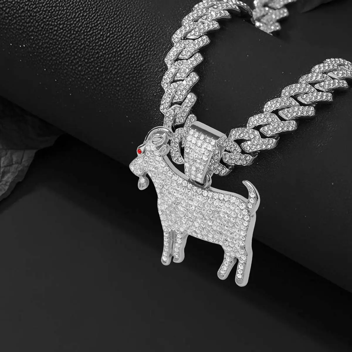 Silver Tone GOAT Pendant Iced Out Miami Cuban Link Chain for Men White Gold Finished Bling Diamond Goat Head Hip Hop Necklace Greatest Of All Time Charm Urban Streetwear Jewelry Mens Iced Out Jewelry Miami Style Accessories