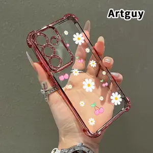 Phone Case Compatible with Samsung Galaxy S23 Ultra S24 Plus S25 S22+ FE Edge Cherry Daisy Delight Pattern Transparent Lens Protection Durable Soft Silicone Cover Gift