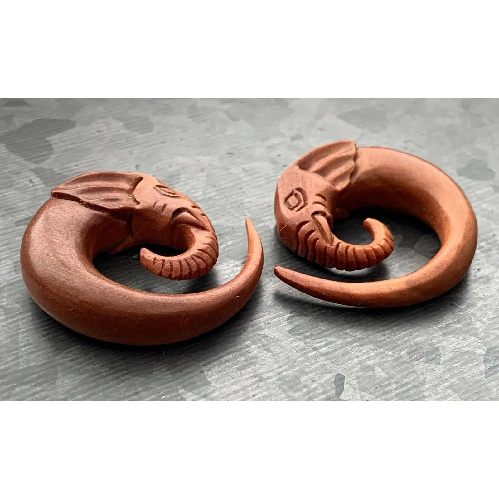 PAIR of Stunning Hand Carved Organic Sawo Wood Elephant Tapers/Plugs - Expanders - Gauges 2g (6mm) thru 00g (10mm)