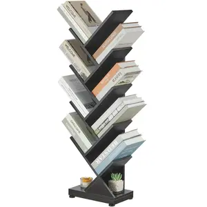 9 Tier Tree Bookshelf, 9 Shelf Floor Standing Bookcase Display for CDs/Magazine/Books, Retro Bookshelf for Bedroom, Living Room, Office,Balcony,Book Organizer Storage Shelves