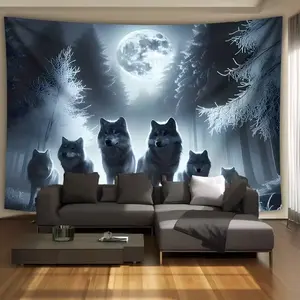 Large Wolf Moon Landscape Photo Tapestry, High Definition Polyester Print, Wall Decor for Living Room Bedroom Office Home Party, Wall Tapestries, Wall Hanging Tapestry