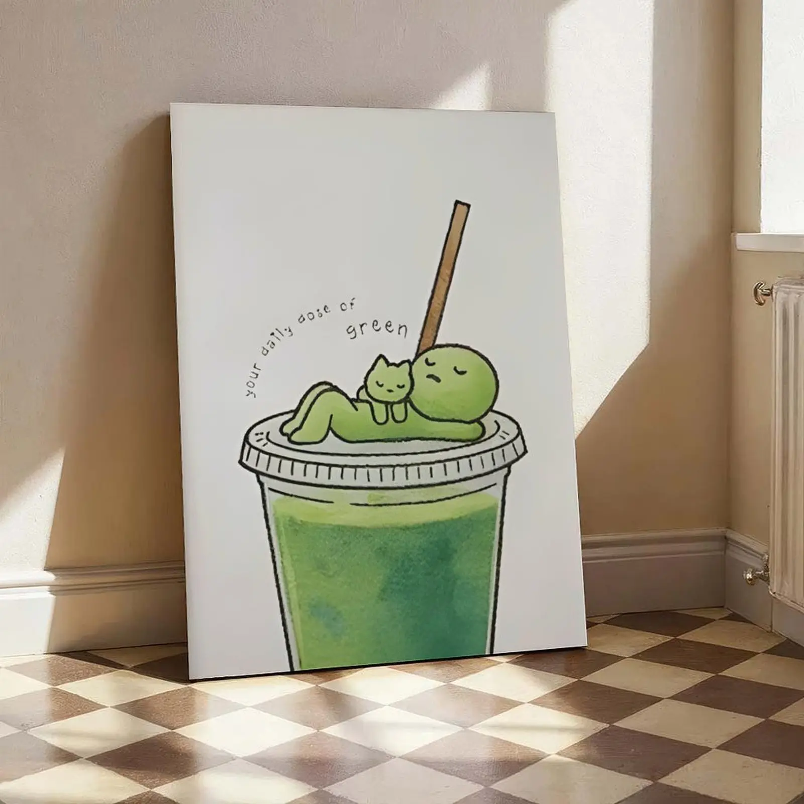 SMISKI Matcha Cat Poster - Y2K Coquette Aesthetic Wall Decor, No frame/ frame