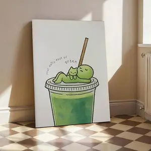 SMISKI Matcha Cat Poster - Y2K Coquette Aesthetic Wall Decor, No frame/ frame