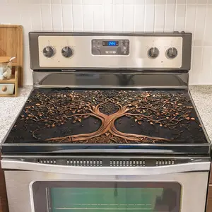 1 piece of Tree of Life decorative design stove mat with tree branch and leaf patterns, heat-resistant kitchen countertop protection mat, Kitchen decorative placemat, suitable for home, kitchen, table
