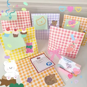Colorful Striped High-Quality Grid Paper Bag, Gift Packaging Bag with Seal, Storage Bag for Miscellaneous Items and Candies