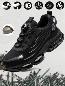 Men's Safety Shoes Size 40-48, One-Touch Fastening, Steel Toe Cap, Kevlar Anti-Puncture, Lightweight Breathable, Steel Toe Trainers, Ideal for Construction and Warehouse Work