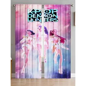 2-Piece Cartoon Print Blackout Curtains, Polyester Material, Easy to Clean, Suitable for Bedroom & Living Room, Fun Room Decor