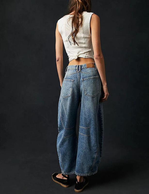 Naeduo Women's Baggy Boyfriend Jeans Vintage Wide Leg Mid Rise Barrel Denim Ankle Pants with Side & Back Pockets Comfortable Breathable Fabric for Autumn Streetwear