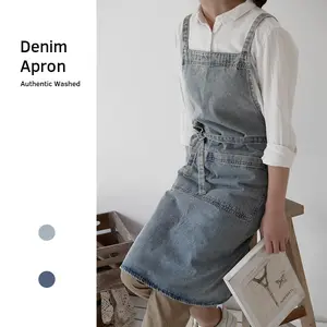 Denim Apron, Casual Solid Color Long Sleeve Apron, Kitchen Apron for Baking, Cooking, Kitchen Cooking Aprons