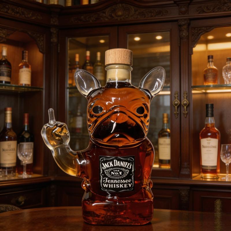Bulldog Shaped Crystal Glass Whiskey Decanter, Portable Art Wine Storage Ornament for Home Party Festival Use, Exquisite Desktop Decor & Unique Christmas Gift Choice for Men and Couple