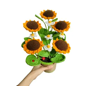 Handmade Sunflower Basket Home Decor, Artificial Flower Decoration for Friend Festivals, Valentine's Day, Mother's Day, Desktop Ornament