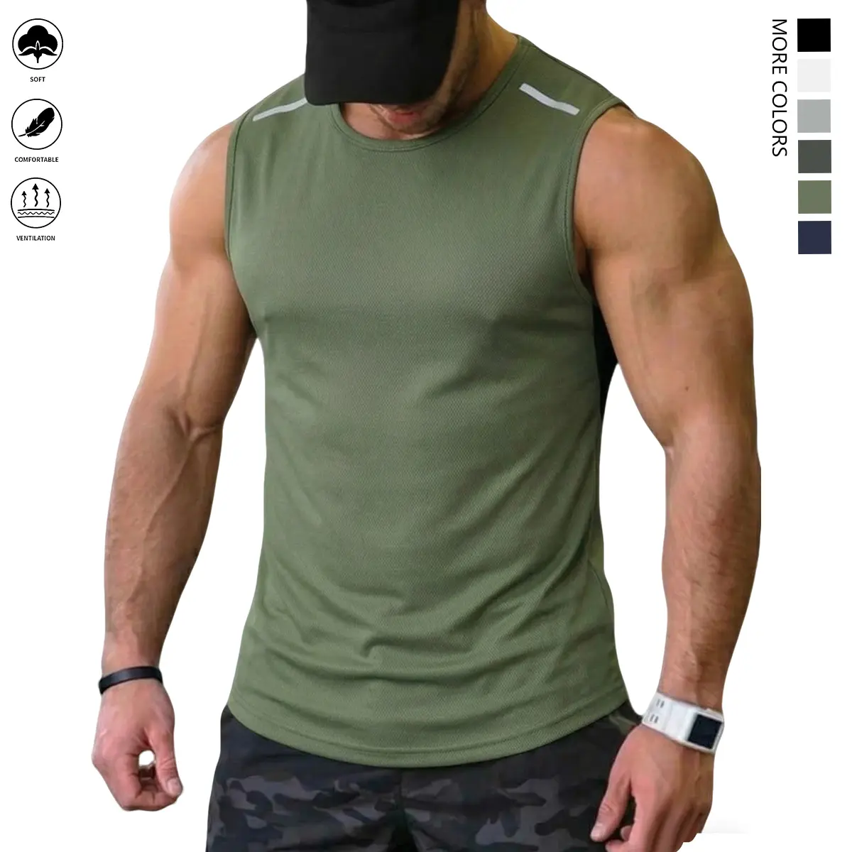 Men's Sleeveless Athletic Tank Top Quick Dry Workout Shirts for Men, Reflective Shoulder Running Gym Fitness Tank Tops Lightweight Breathable Training Activewear