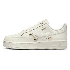 Nike Women's Air Force 1 '07 Low Top Casual Leather Sneakers with Gold Swoosh Accents Sail Metallic Gold FV3654-111